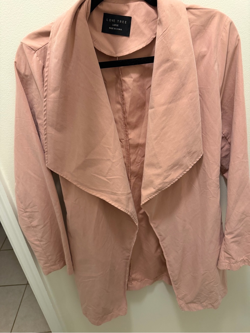 Love Tree Blush Pink Open Front Trench Jacket